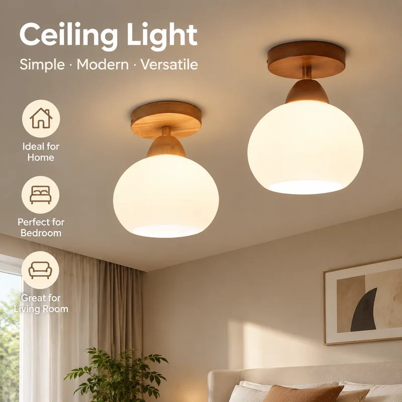 Ceiling Lamp Smart Sensor Hallway Voice Control Solid Wood LED Eye-Care Stairway Nordic Modern Minimalist Indoor Pendant Fixture