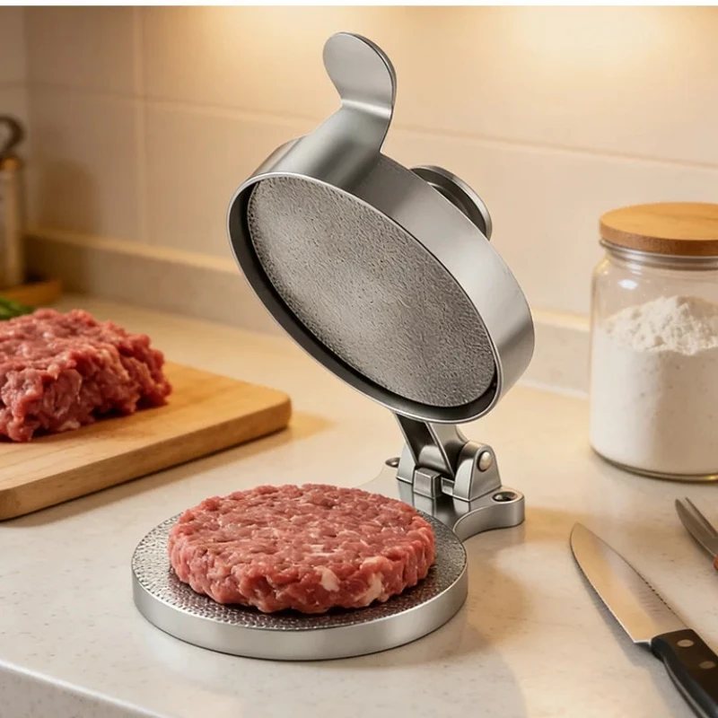 Manual Burger Patty Press Mold Metal Non Stick Grid Surface Press Maker for Beef Patties Rice Balls Home Kitchen Cooking Tool