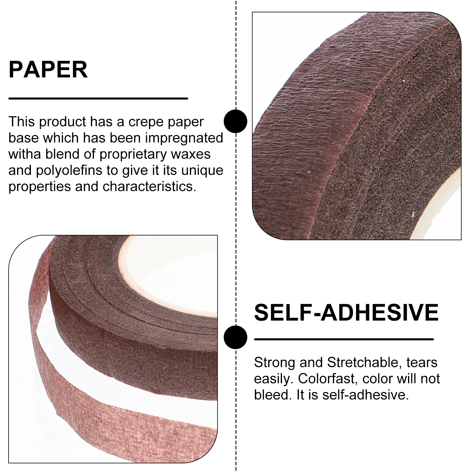 

3 Pcs Floral Tapes Crepe Paper Based Strong Tear Easy Colorfast Non Bleed Self Adhesive Bouquet Arrangement Wedding Artificial