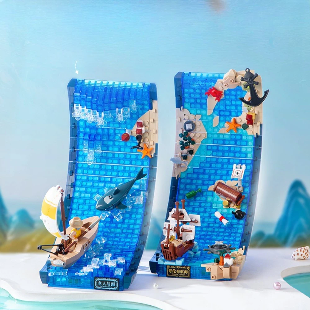 MOC Painting Pirate Ship Rolling Sea Waves Surface Building Blocks Set Adventure On Ocean Toys For Toys Birthday Holiday Gifts