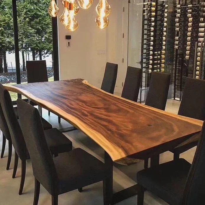 New 2024 Industrial Furniture Modern Living Side Panels Custom Size Solid Walnut Wooden Dining Table