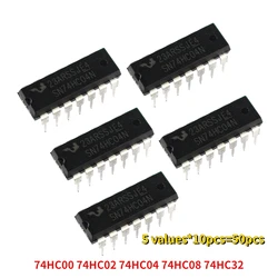 50pcs 74HC IC Chip 74HC00 74HC02 74HC04 74HC08 74HC32 5 Values*10pcs DIP-14 Integrated Circuit Logic IC Assortment Kit