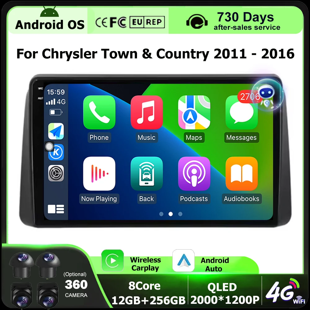 

9'' Android Auto For Chrysler Town & Country 2011-2016 Car Radio GPS Multimedia Video Player Stereo BT DSP Head Unit QLED Screen