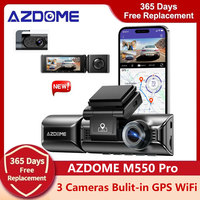 AZDOME M550 Pro Dash Cam 4K+1080P Front and Rear and Inner Car DVR 3 Cameras Bulit-in GPS IR Night Vision WiFi Car Dash Camera