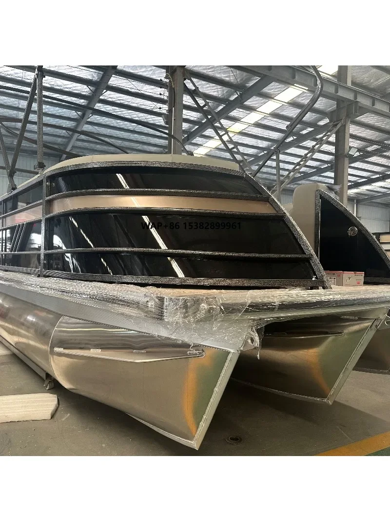 Customized 6m Aluminum Sport Pontoon Boat Unique 8.2m Floating Yacht for Recreational Fishing Leisure Entertainment Outboard