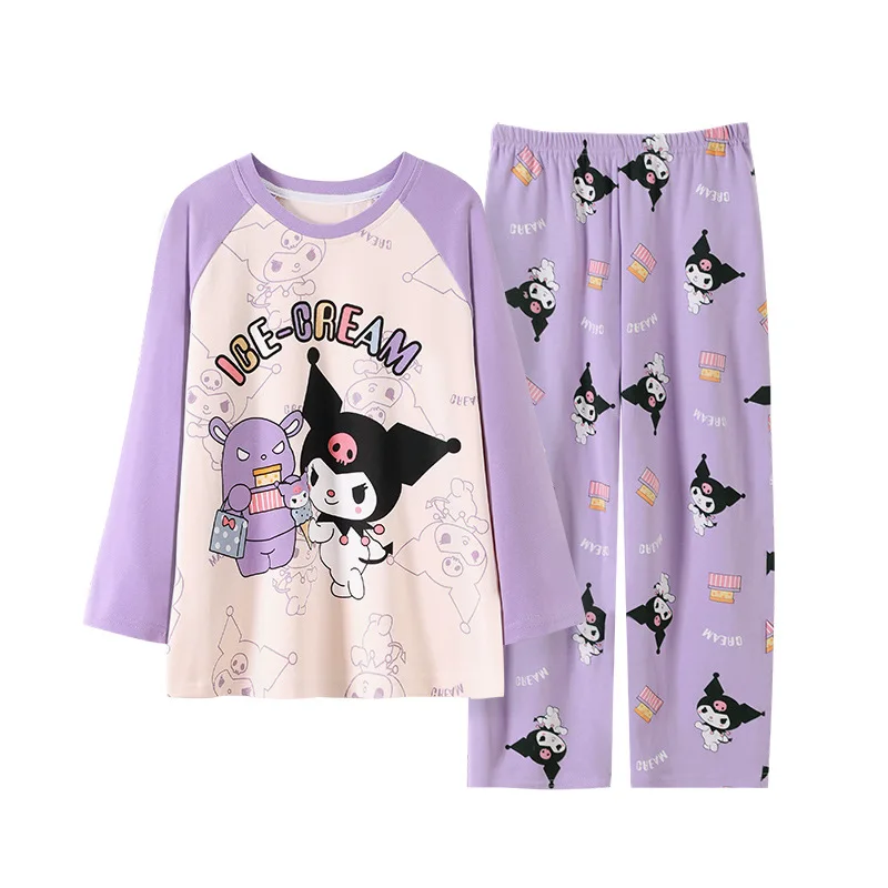 Sanrio Kulomi Kinderkleding Nieuwe Pyjama Tweedelige Set Herfst Kinder Leuke Leuke Casual Loungewear