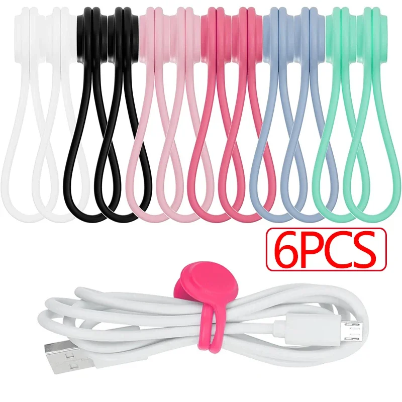 6/3Pcs Magnetic Silicone Cable Organizer Clip Earphone Cord Cable Holder USB Charging Cable Wire Management Multicolor Cable Tie