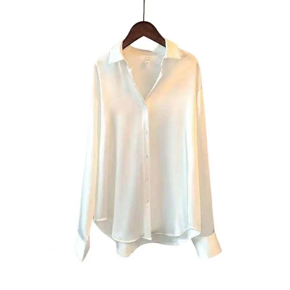 Anti-pilling  Popular Vintage Long Sleeve Draped Office Shirt Lightweight Office Shirt Turn-down Collar   Female Clothing