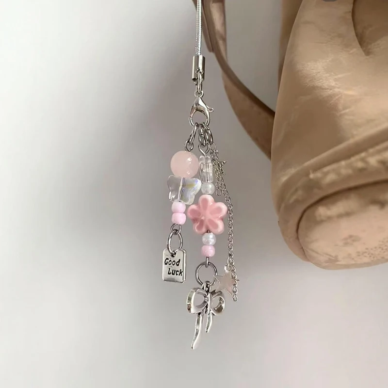 繊細な弓星ハートキーホルダーバッグチャームクリエイティブインカメラ電話ストラップバッグ装飾 Y2K Kpop アクセサリーギフト