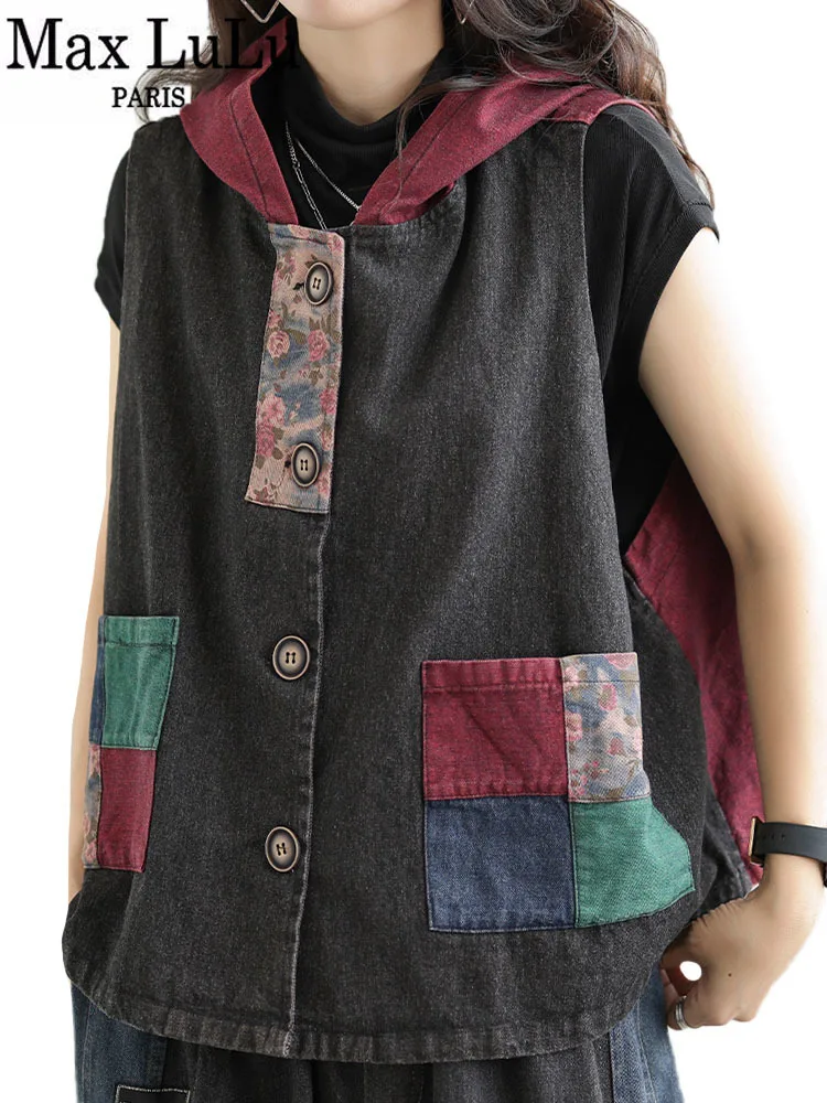 

Max LuLu 2024 Fashion Streetwear Autumn Womens Loose Punk Denim Vest Ladies Vintage Style Waistcoats Casual Sleeveless Clothes