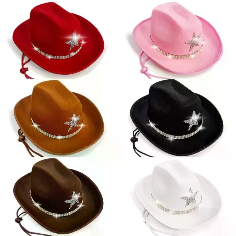 Festival Kids Western Hat Festive Rhinestone Pentagram Cowboy Hat Childrens Cowboy Hat for Dressup Party Western Themed