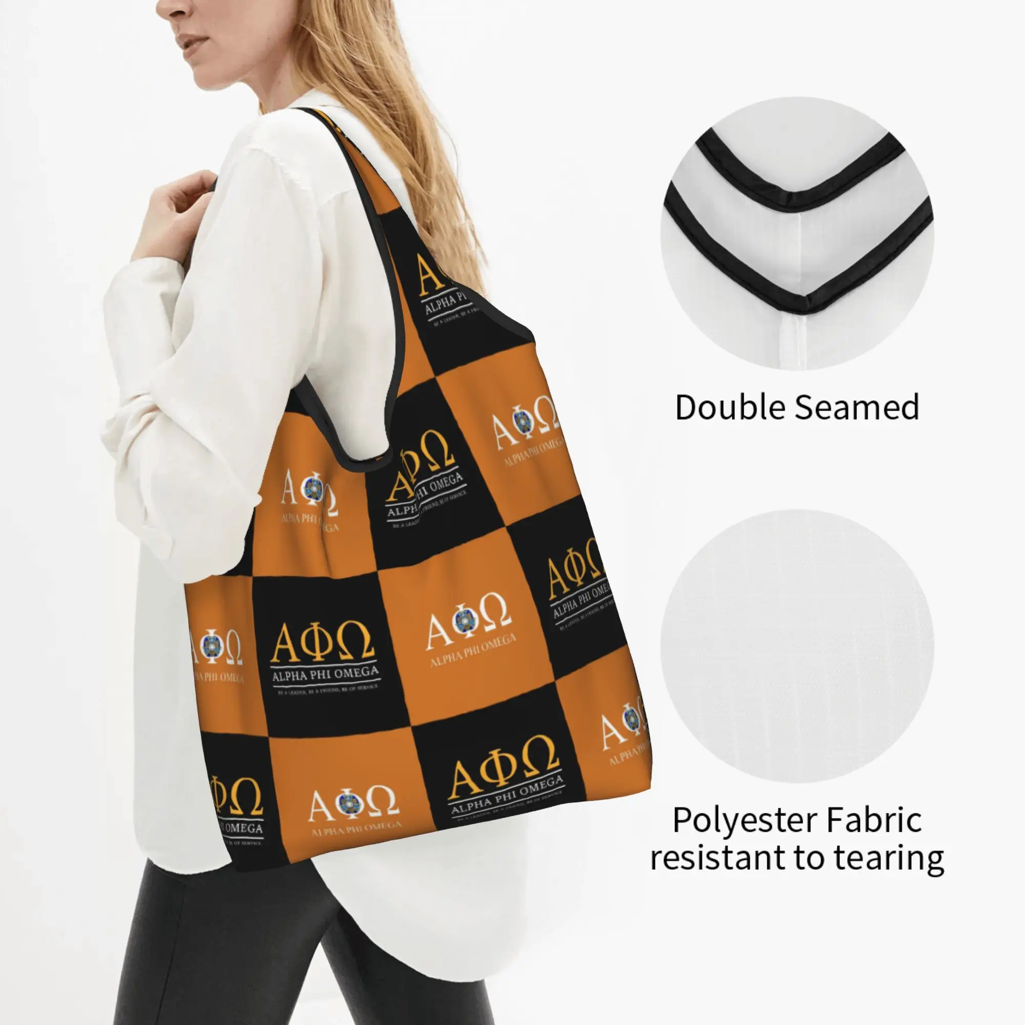 Checkered Plaid APO  Groceries Shopping Tote Bag Women Cute Alpha Phi Omega  Shopper Shoulder Bag Big Capacity Handbags