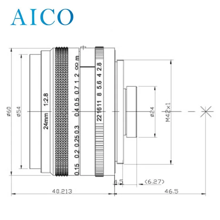 เลนส์กล้องวงจรปิดแบบ T-mount สำหรับระบบอุตสาหกรรม ขนาด 43 มม. รูรับแสง F2.8 ปรับรูรับแสงด้วยมือ ระยะโฟกัส 24 มม. เมาท์ M42 ความผิดเพี้ยนต่ำ สำหรับการมองเห็นด้วยเครื่องจักร