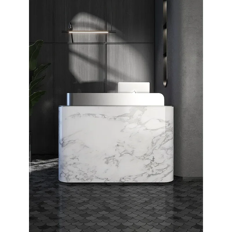 Square Clothing Store checkout page Silver light luxury marble beauty salon Simple payment desk Reception desk