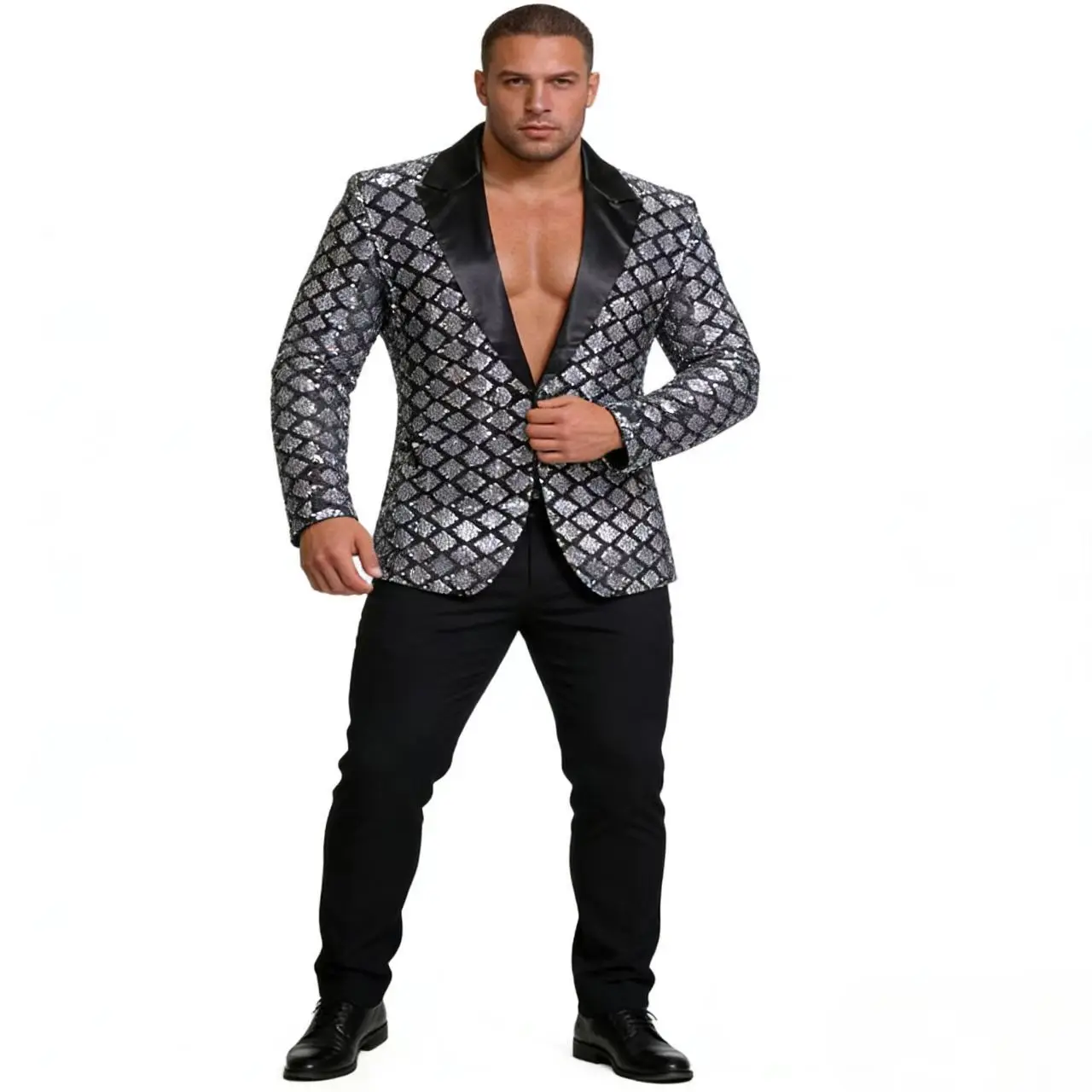 Autumn And Winter Men's European Size Suit Stage Banquet Host Party Rhombus Sequined Suit Dress Jacket