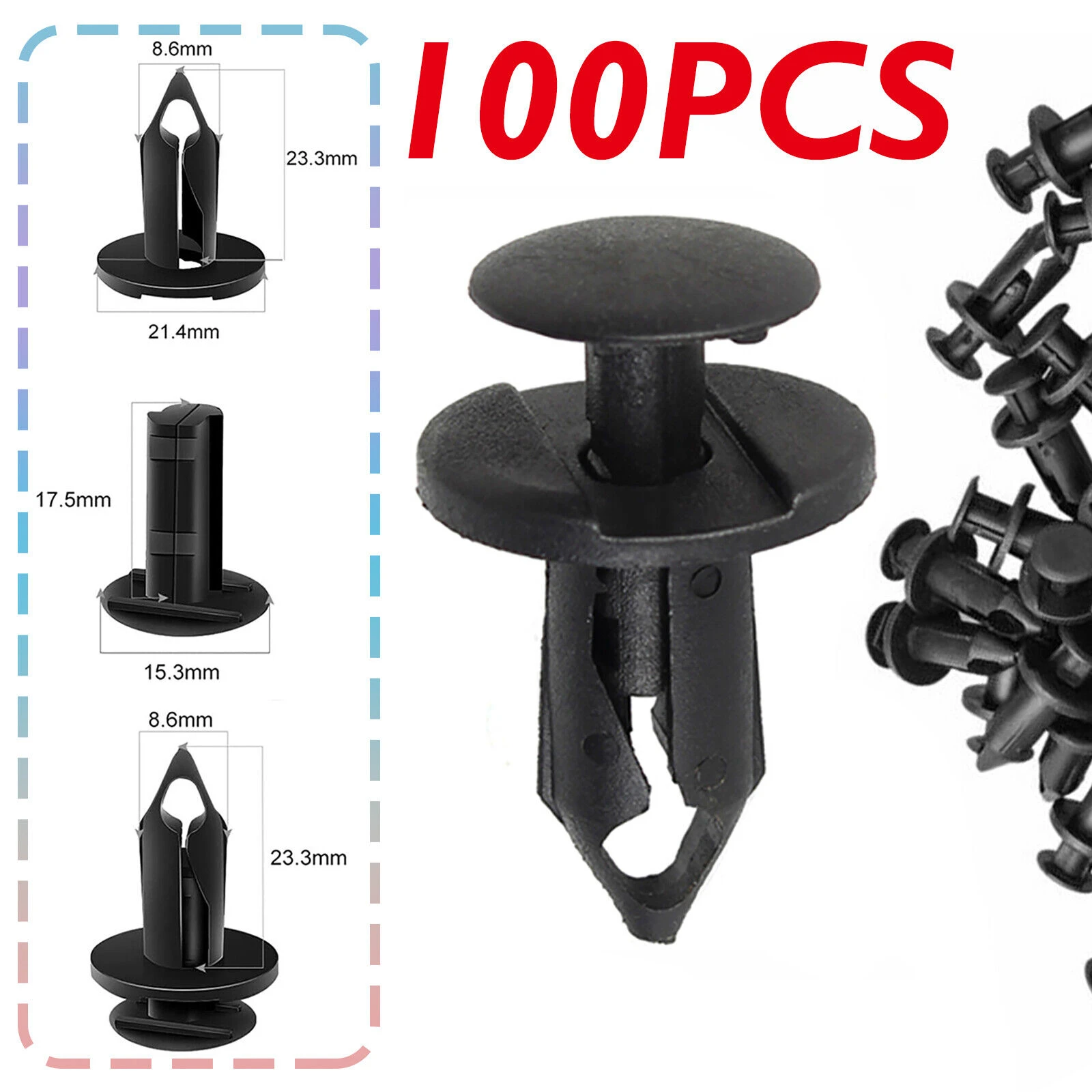 Universal Auto Bumper Fastener, Hole Rivet Retainer, clipe de plástico, empurrar na tampa, Fender, carro Porta Guarnição Painel Clip Assy, 8mm, 100