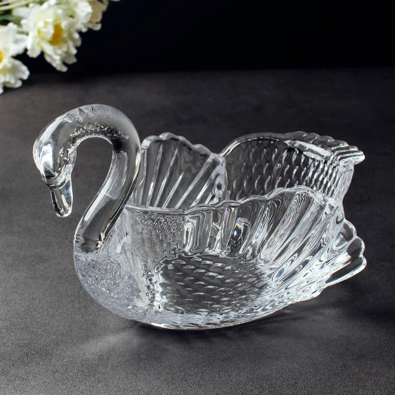 Swan Crystal Glass Fruit Plate Transparent Decorative Storage Ornaments Home Snacks Bowl Candy Jar Tray