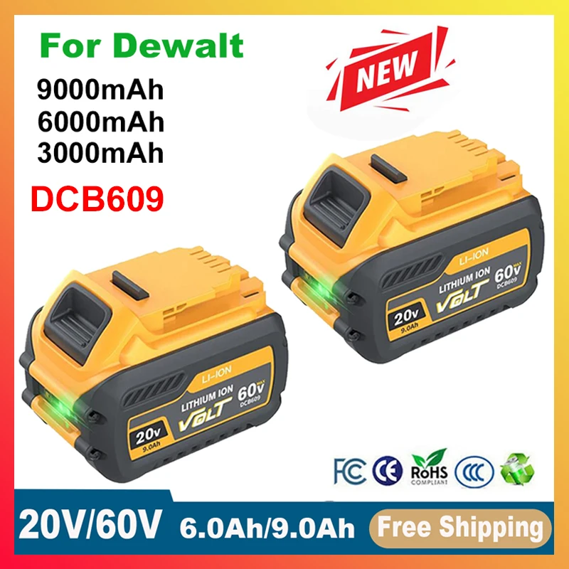 Bateria de iões de lítio para Dewalt, bateria máxima 9Ah, DCB609, DCB200, DCB201, DCB609, DCB182, DCB204, 20V