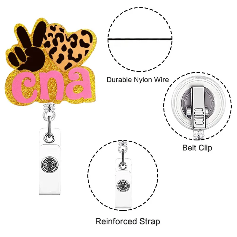 New  Glitter Acrylic Crazy Cat Badge Reel Retractable ID Badge Holder With 360 Rotating Alligator Clip Nurse Name Holder