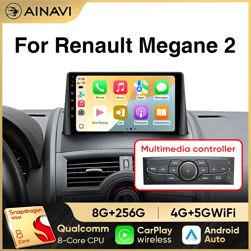 Ainavi Android Autoradio für Renault Megane 2 2002-2009 Multimedia-Player Wireless Carplay Android Auto Video DSP Stereo 2 Din