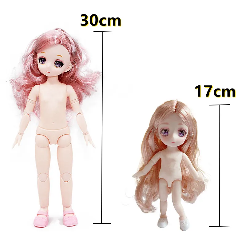 Two-dimensional Comic Face Doll 17cm/30cm BJD Doll Makeup 3D Real Eye Princess Doll Kids Girls Doll Toy Gift Lol Dolls