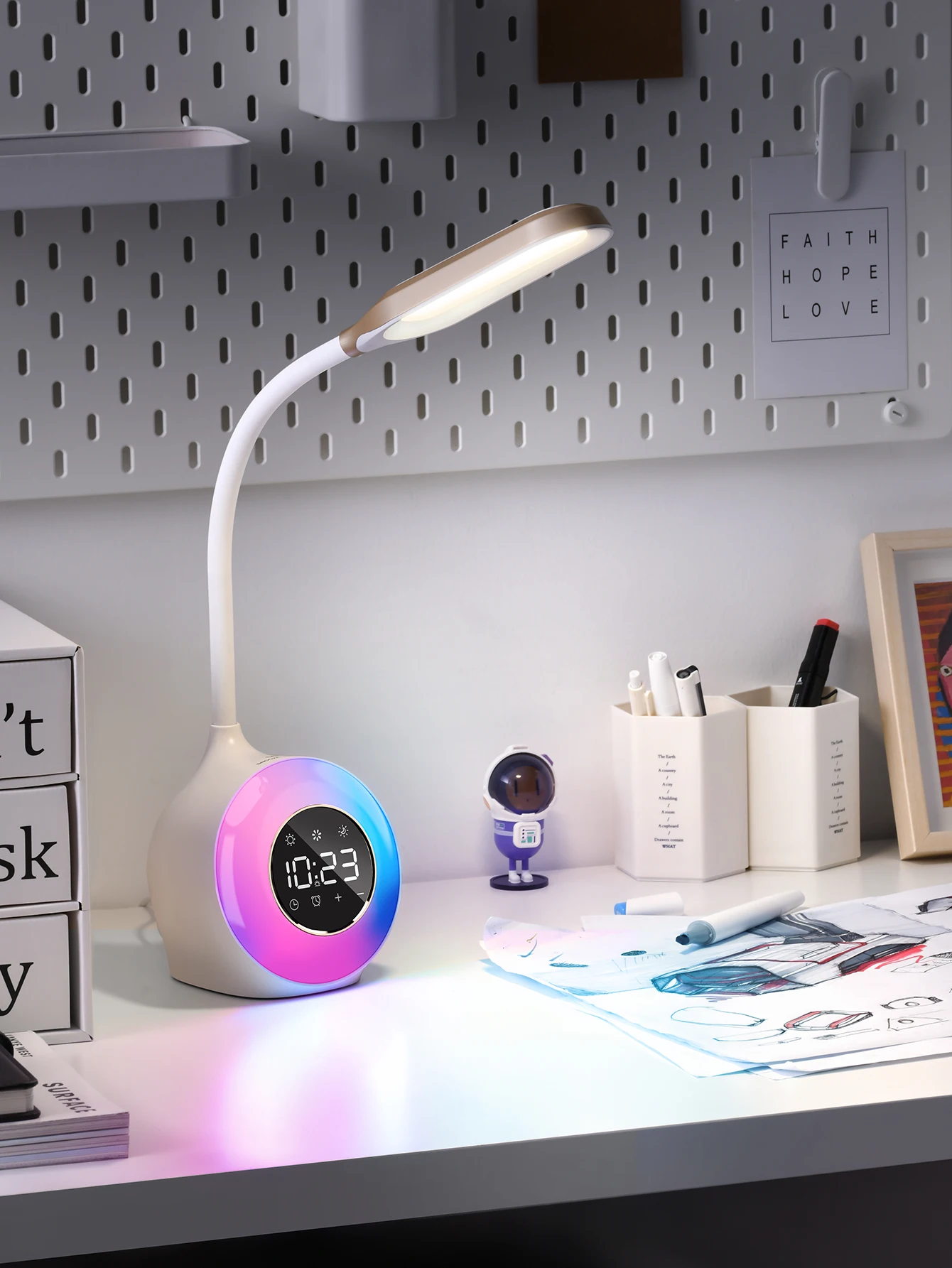 

1PC new bedroom RGB atmospheric light alarm clock LED students learn eye protection desk lamp bedside electronic alarm clock