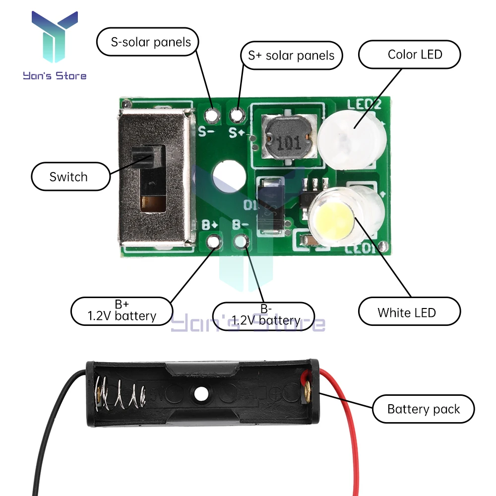Circuito di controllo della lampada solare con batteria NiMH da 1,2 V con scheda solare da 2 V Controller solare multifunzionale per lampada da prato in ceramica
