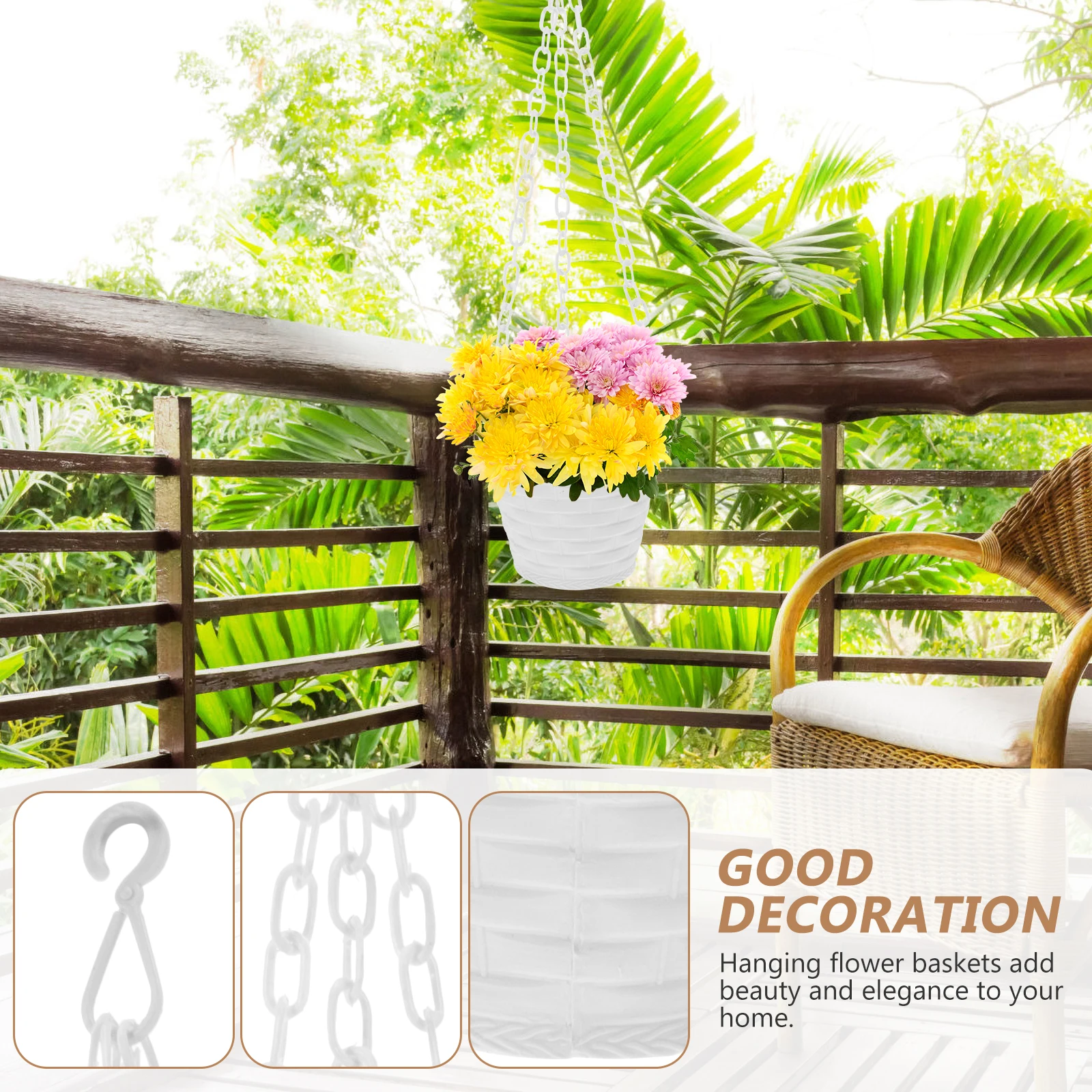 

2pcs White Plastic Hanging Planters for Garden DecorFlower Container Hanging Flower Pots Planter Basket