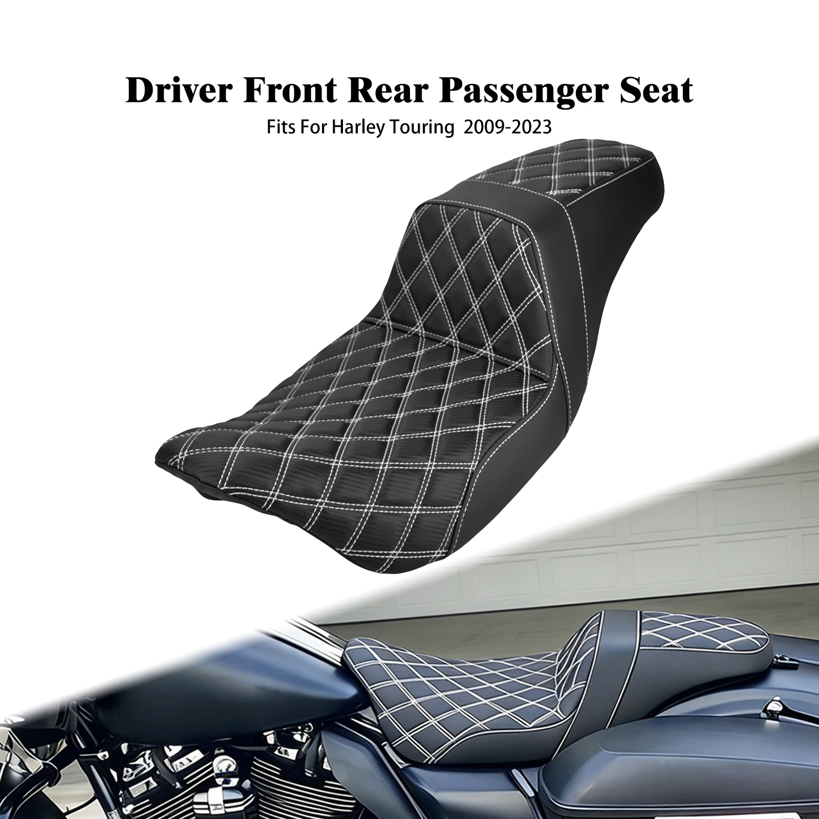 

Motorcycle Two Up Driver Passenger Seat White For Harley Touring Ultra Limited Road King Electra Street Glide FLTRX FLHTK 09-23