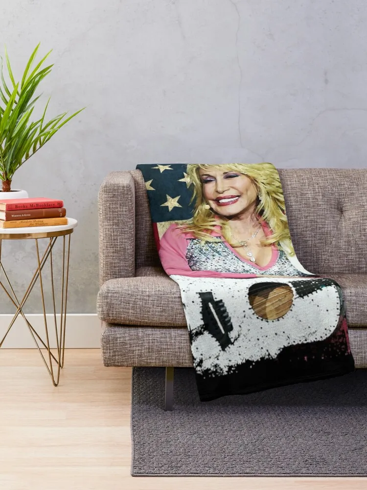 Retro Country Music Dolly Parton's American Flag Throw Blanket Bed linens Shaggy Blanket Decorative Sofa Blankets