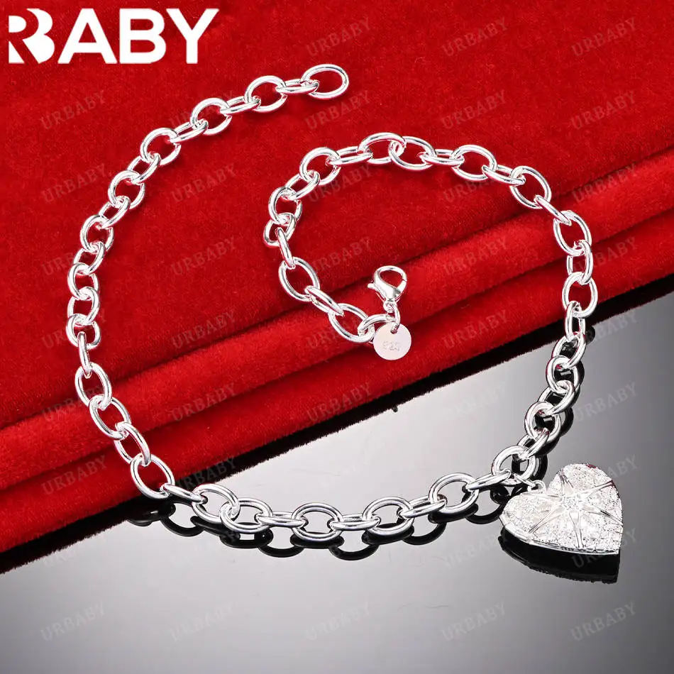 

URBABY 45cm 925 Sterling Silver Heart Chain Necklace For Women Men Creativity Gifts Street All-match Party And Daily Wear