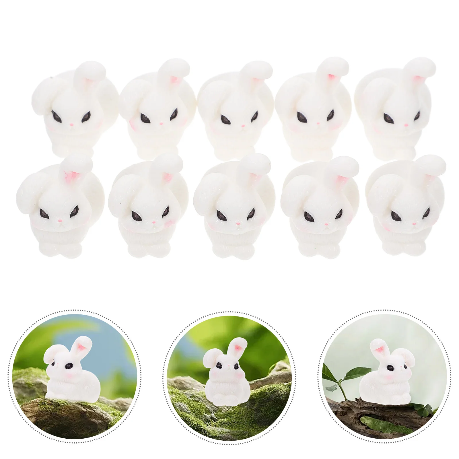 10pcs Cute Decor Cartoon Miniature Bunny Decoration Figurines Resin Ornaments for Garden Home Decor