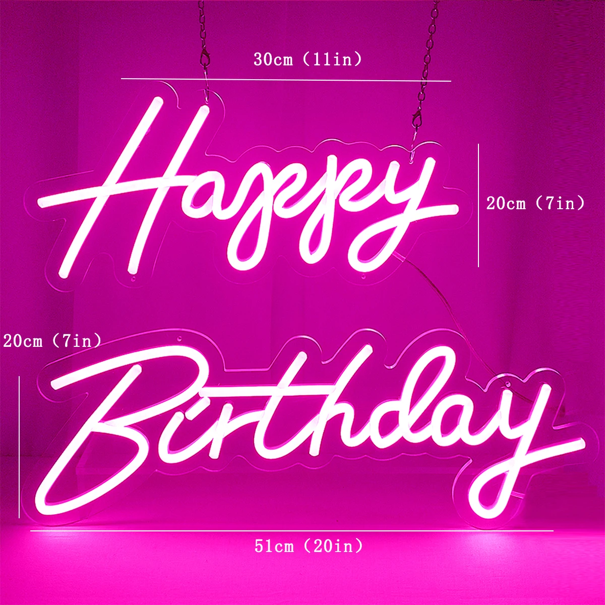 Gelukkige Verjaardag Neon Sign 45-76cm Aangepaste Grootte met Dimbare Siliconen LED Neon en Helder Acryl Backer Verjaardagsfeestje Verlichting