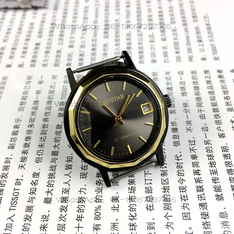 

24-Hour Shipping Rexter Brand Black Shell Gold Ring Strip Single Calendar Black Surface Manual Mechanical Watch