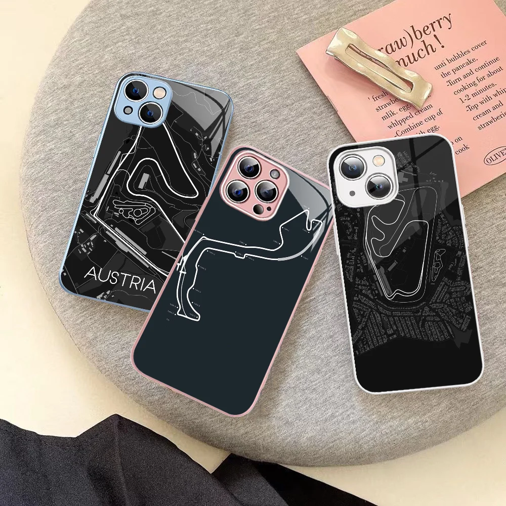 F1 Race Track Prints Phone Case Tempered Glass For Iphone 14 13 12 11 Pro Mini XS MAX 14Plus X XS XR Cover