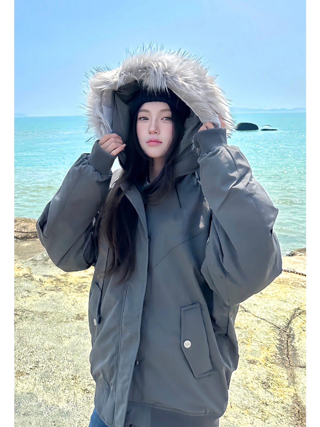 

ay Fur Collar Parka ex Thiened Removable Cotton Workwear Jaet Winter Warm Casual Hooded Stand Fit Long Sve Coat