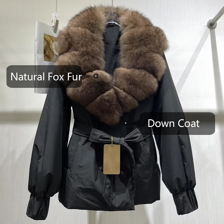 Piumino da donna con collo in pelliccia Piumino in vera pelliccia di volpe enorme Piumino peloso Piumino in pelliccia naturale più venduto