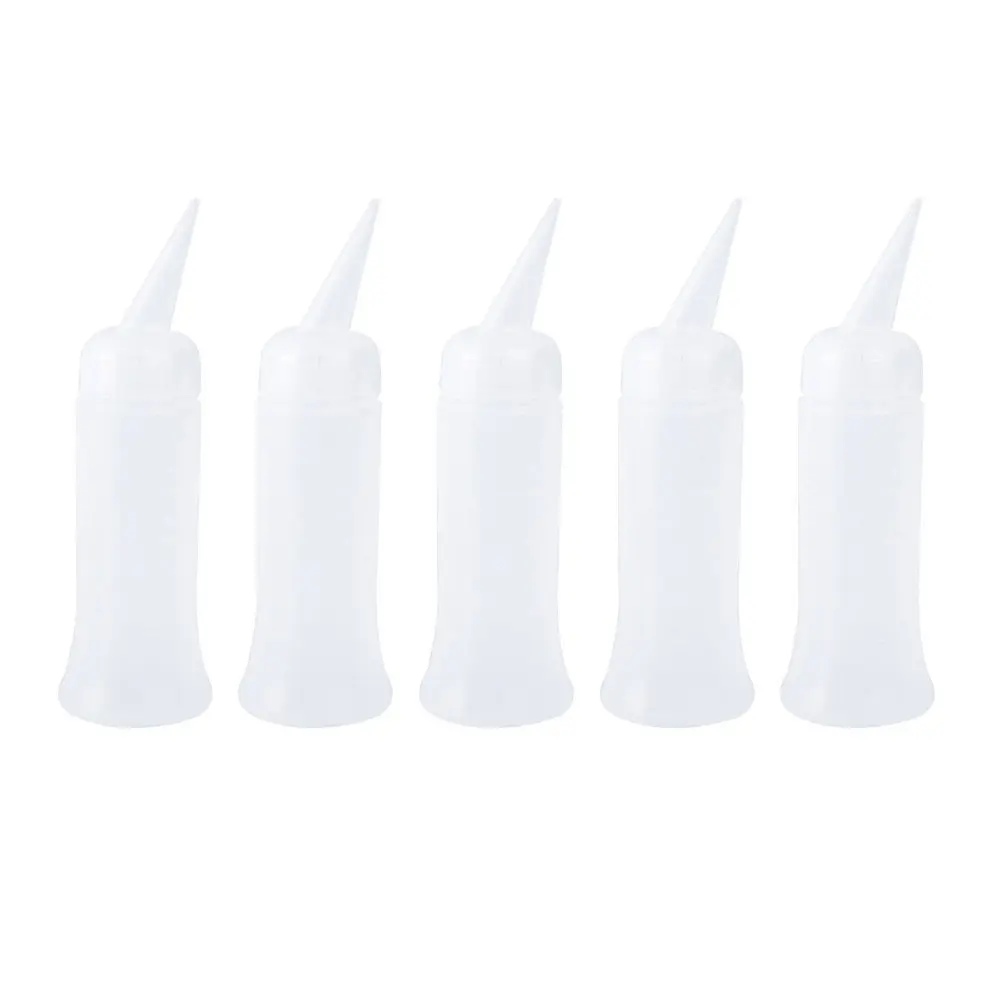 

Набор из 5 пластиковых бутылок-аппликаторов для парикмахерских нужд: большие емкости для шампуня, для химической завивки и окрашивания, с мерной шкалой, герметичные