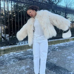 Natural Sheepskin Fur Coat Warm Mongolian Fur Coat Stand Collar Short White Fur Coat Winter Clothes For Women Trending