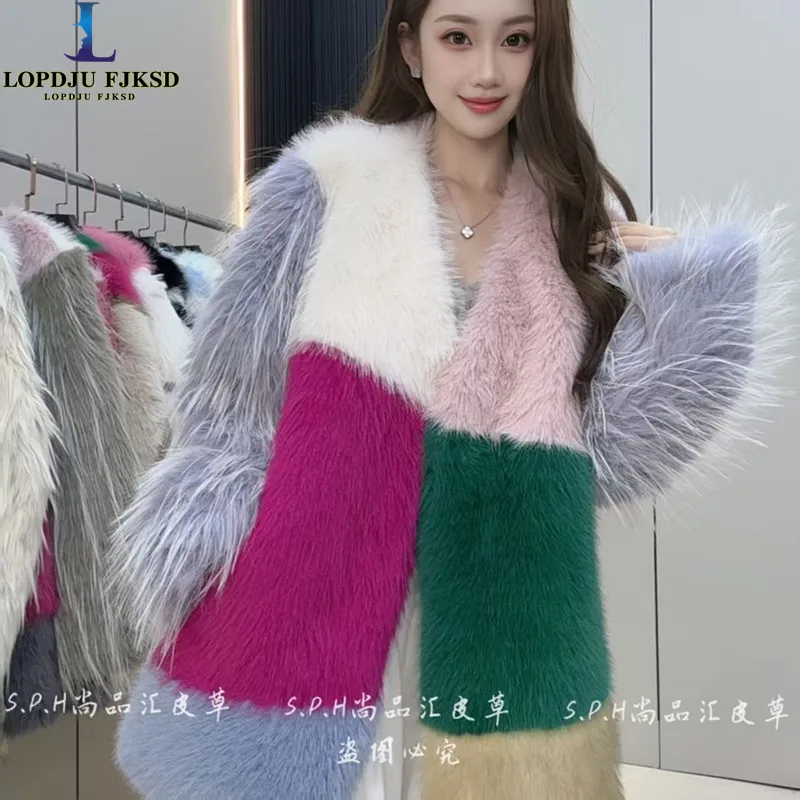 Faux  Fur Coats for Women,V-Neck Jackets,Covered Button Overcoat,Female Clothes,Thicken Warm,New ,Winter,2026
