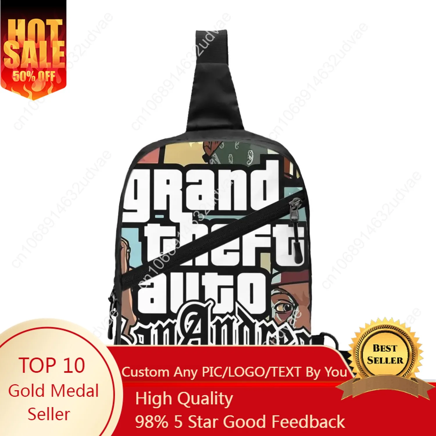 

Personalized Grand Theft Auto San Andreas Crossbody Bag for Men Cool GTA V Game Chest Sling Bag Shoulder Bag