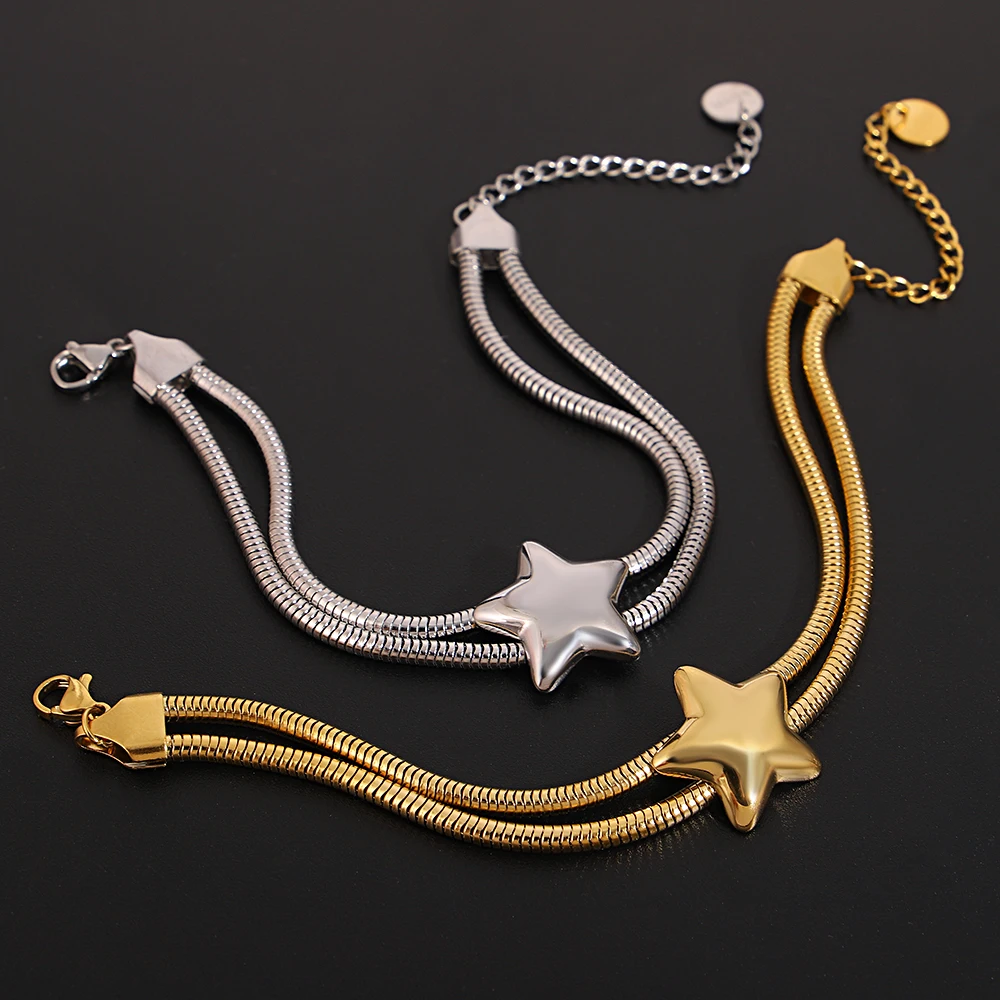 Greatera-pulsera de mujer con decoración de estrellas, cadena de dos capas, luz euroamericana, joyería delicada de acero inoxidable Simple de lujo