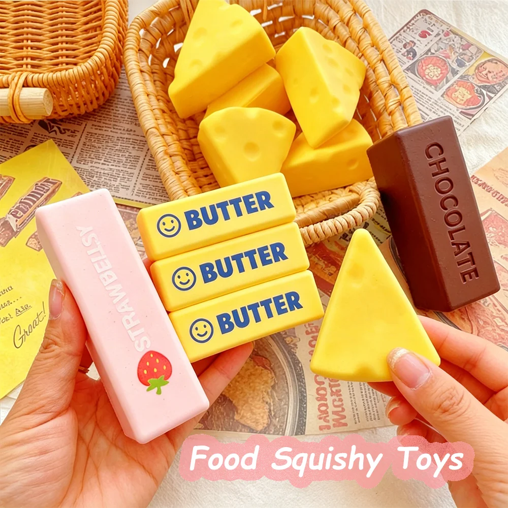 Juguetes Blandos de Comida Adorables de Levantamiento Lento: Fresa/Mantequilla/Queso/Chocolate, Antiestrés, Sensoriales, Regalo y Detalle