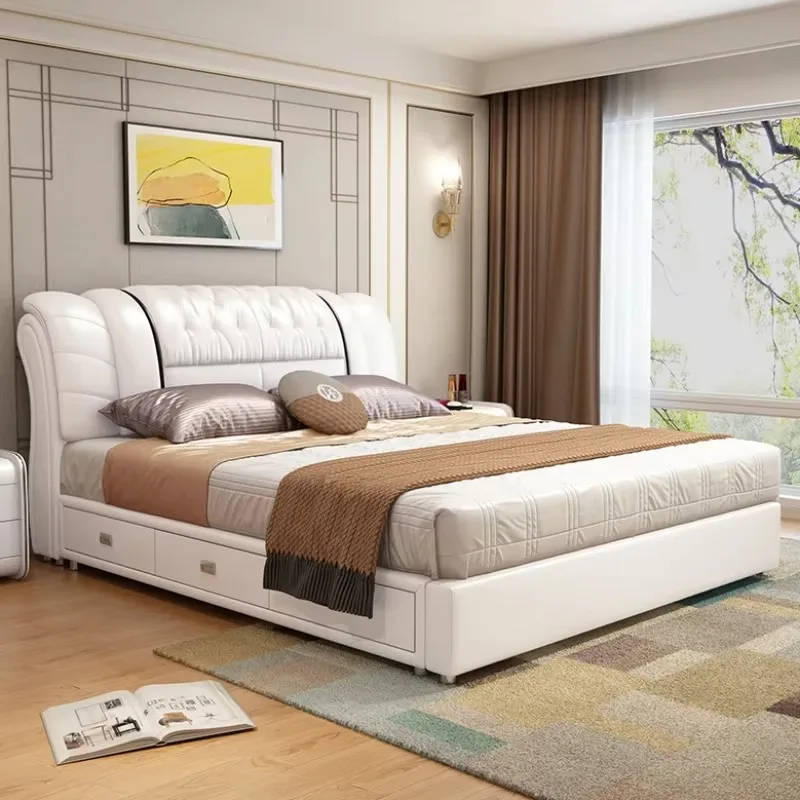 

Queen European Bed Frame Royal Modern Whitr Aesthetic Double Bed Frame Luxury Master Cabeceira De Cama Box Casal Home Furniture