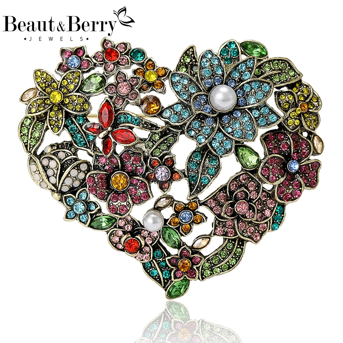 

Beaut&Berry Vintage Rhinestone Heart Brooches for Women Unisex Love Pins Casual Party Jewelry Accessories Gifts Decoration