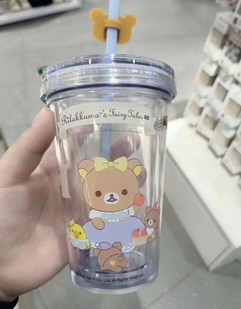 In Stock Rilakkuma Cartoon Straw Cup 320ml Double Wall Heat Resistant Food Grade Water Cup For Daily Office Outdoor Use Gifts