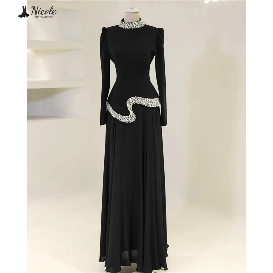 

Nicole Round Collar Robe De Cocktail Femme Ball Gowns Custom Made Evening Dresses Woman Elegant Luxury Bead Embroidery Chiffon