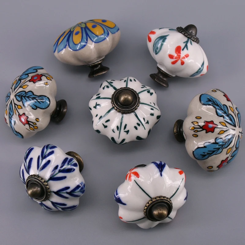 1x Flower Leaft Ceramic Retro Vintage Knobs Bedroom Kitchen Door Cabinet Cupboard Knob Pull Drawers Handle