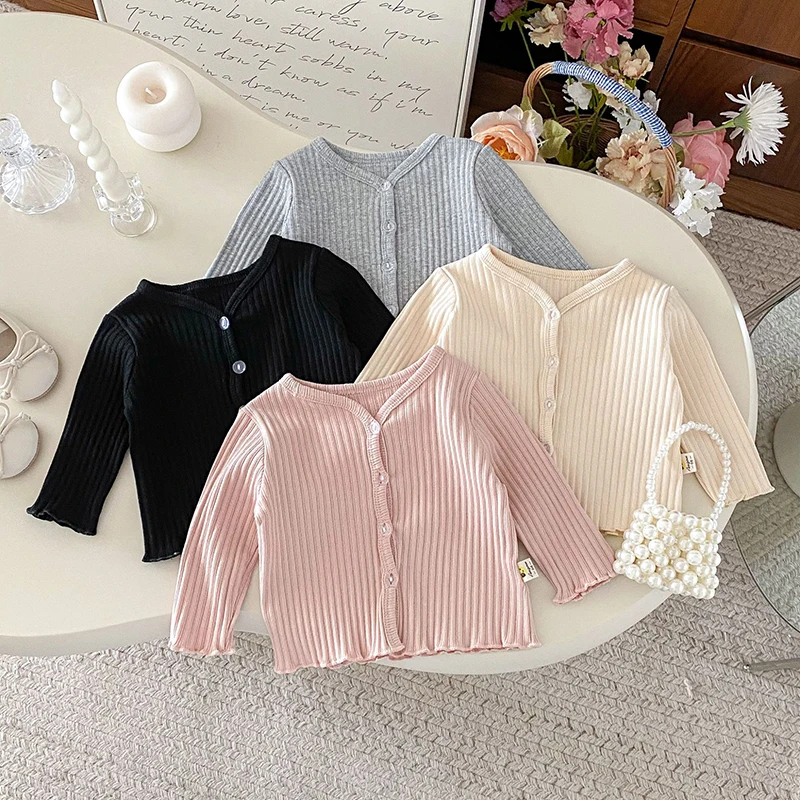 

2025 New Autumn 0-3Yrs Children Clothes Infant Baby Cardigan Long Sleeved Solid Color Cotton Toddler Baby Girl Cardigan Coat