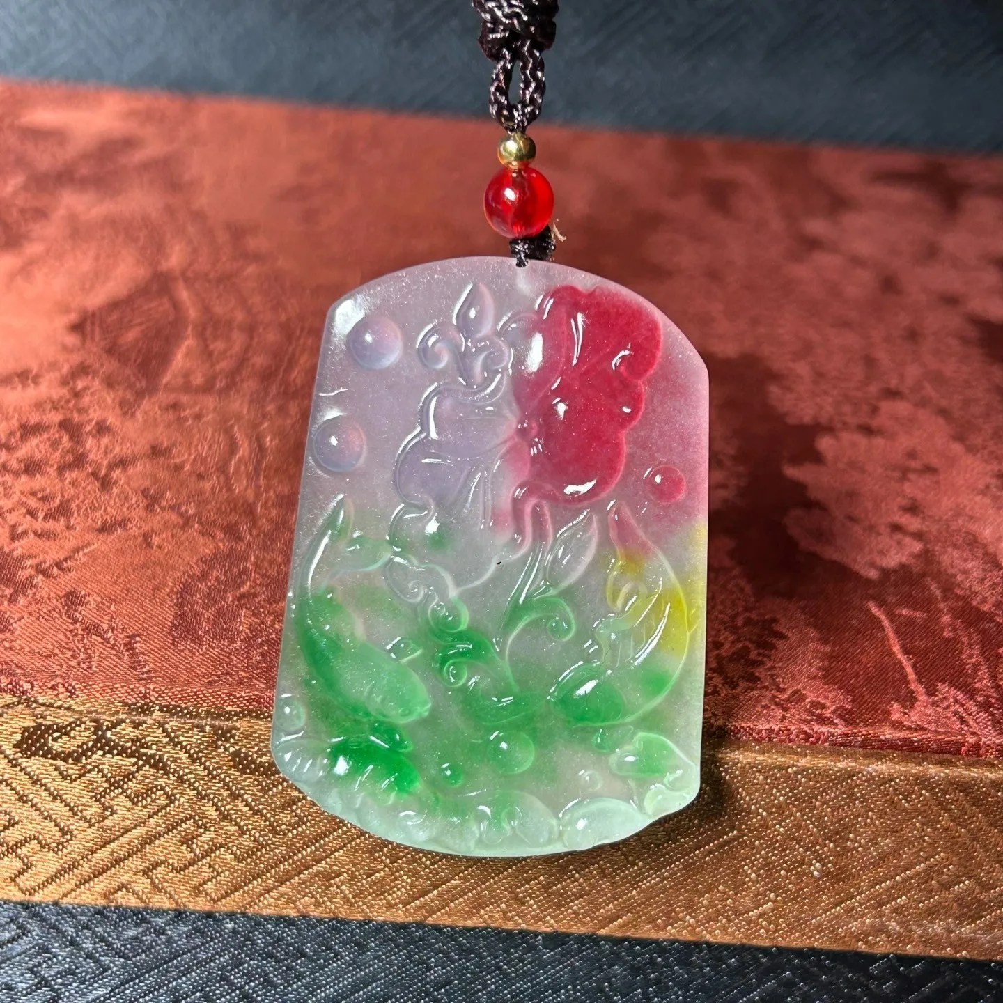 Nature ice green Burmese jade Jadeite Carved fish lucky amulet pendant&necklaces